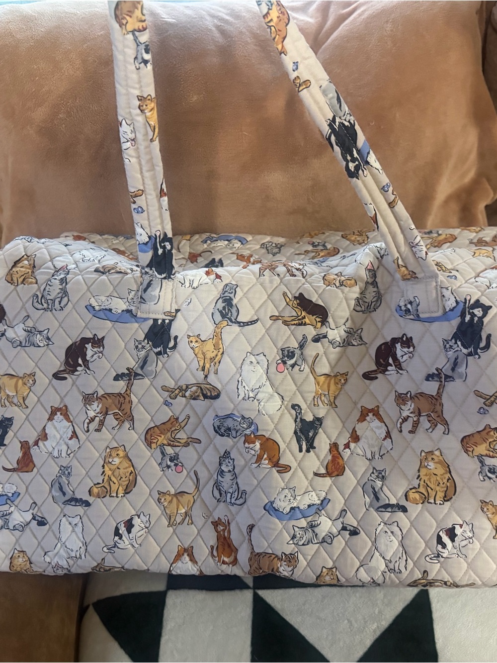 Vera Bradley Quilted Cat Pattern XL Duffle Bag- Beige with Multi Cats